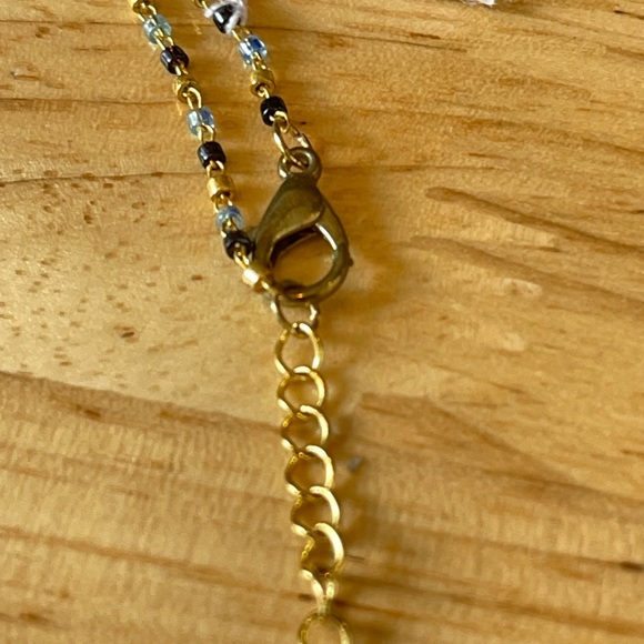 Blue Teardrop Stone Necklace with Gold Beaded Chain - Picture 4 of 4